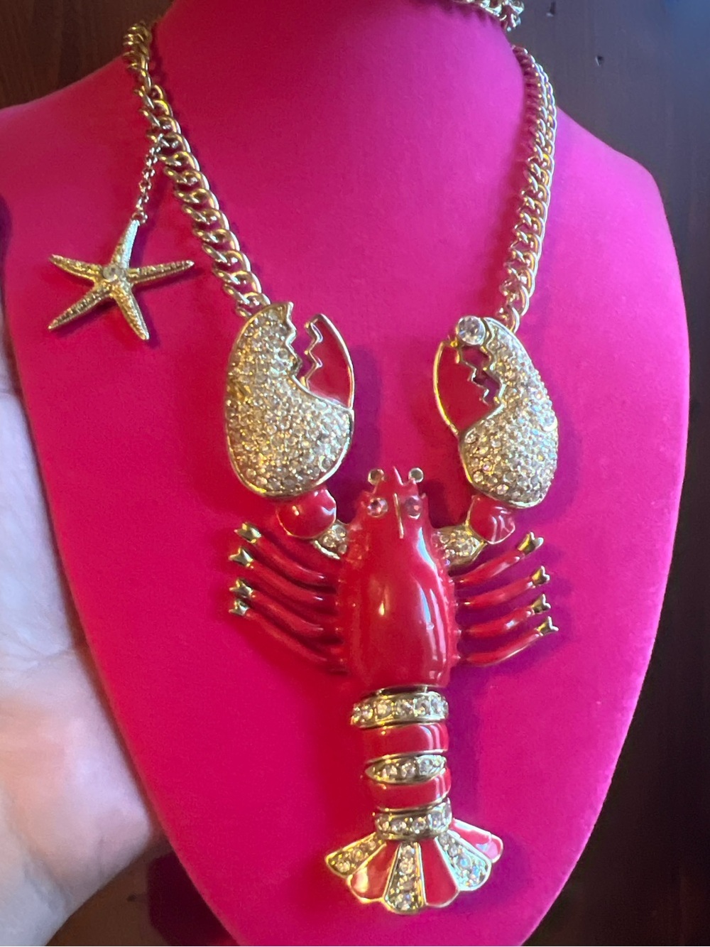 Betsey Johnson Vintage Huge Red Lobster Necklace